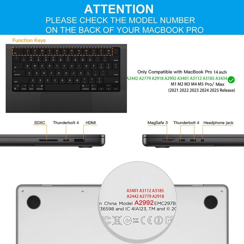 CaseBuy ملصق واقي لراحة اليد من الفينيل لجهاز ماك بوك برو 14 بوصة 2025 2024 2023 M5 M4 M3 Pro/Max A3434 A2918 A2992 A3401 A3112 A3185 مع غطاء لوحة مفاتيح مقاوم للخدش - أسود فضائي - Image 2